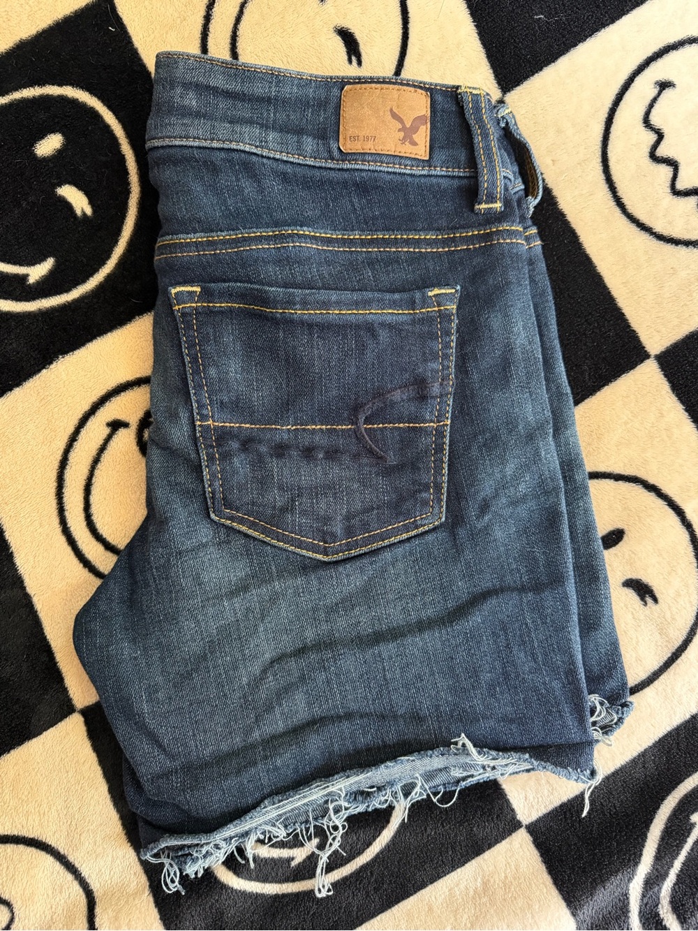 American Eagle Outfitters Dark Blue Frayed Hem Denim Shorts